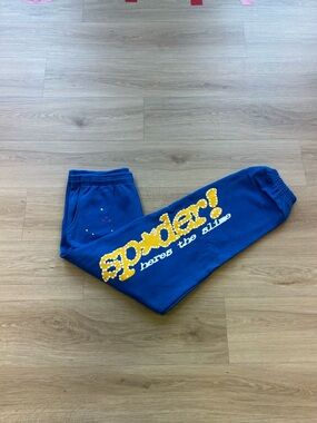 Blue Graphic Men's Sweatpants with Yellow Logo